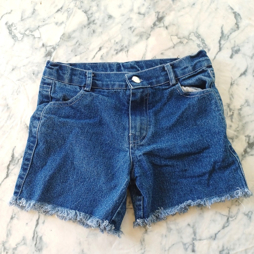 Unbranded Denim Shorts Kids Size 7/8 Blue Frayed Raw‎ Hem Stretch Cotton Blend